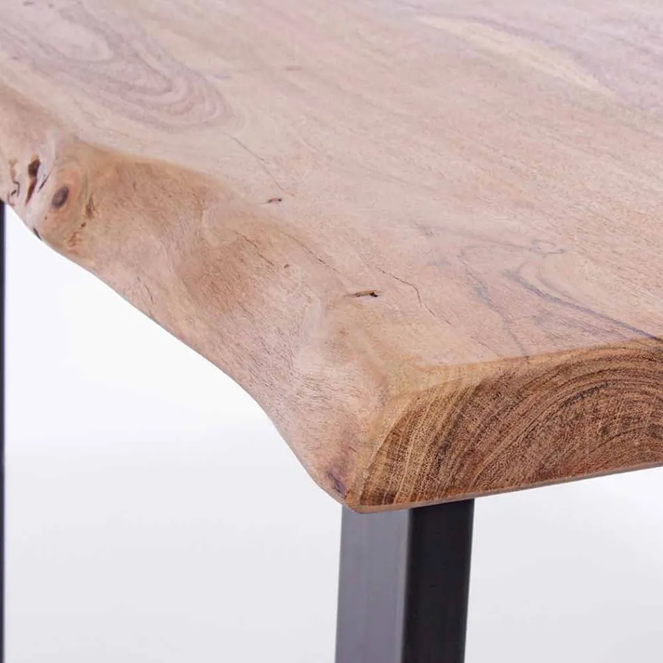 Consola moderna en madera de acacia y diseño de acero Homemotion - Teresanna Viadurini