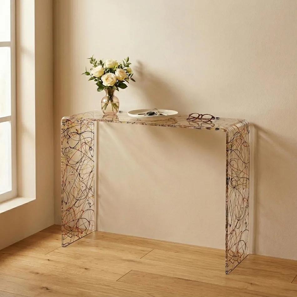 Mesa consola moderna en plexiglás transparente o multicolor, fabricada en Italia - Emy Viadurini