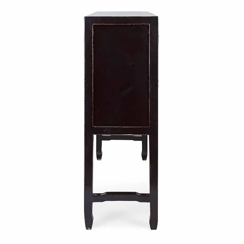 Consola de madera de olmo negro de diseño vintage con 5 cajones Homemotion - Sonten Viadurini