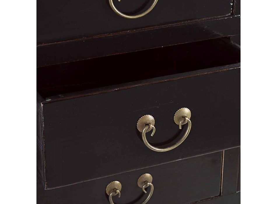 Consola de madera de olmo negro de diseño vintage con 5 cajones Homemotion - Sonten Viadurini
