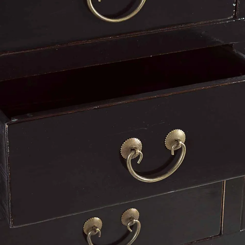 Consola de madera de olmo negro de diseño vintage con 5 cajones Homemotion - Sonten Viadurini