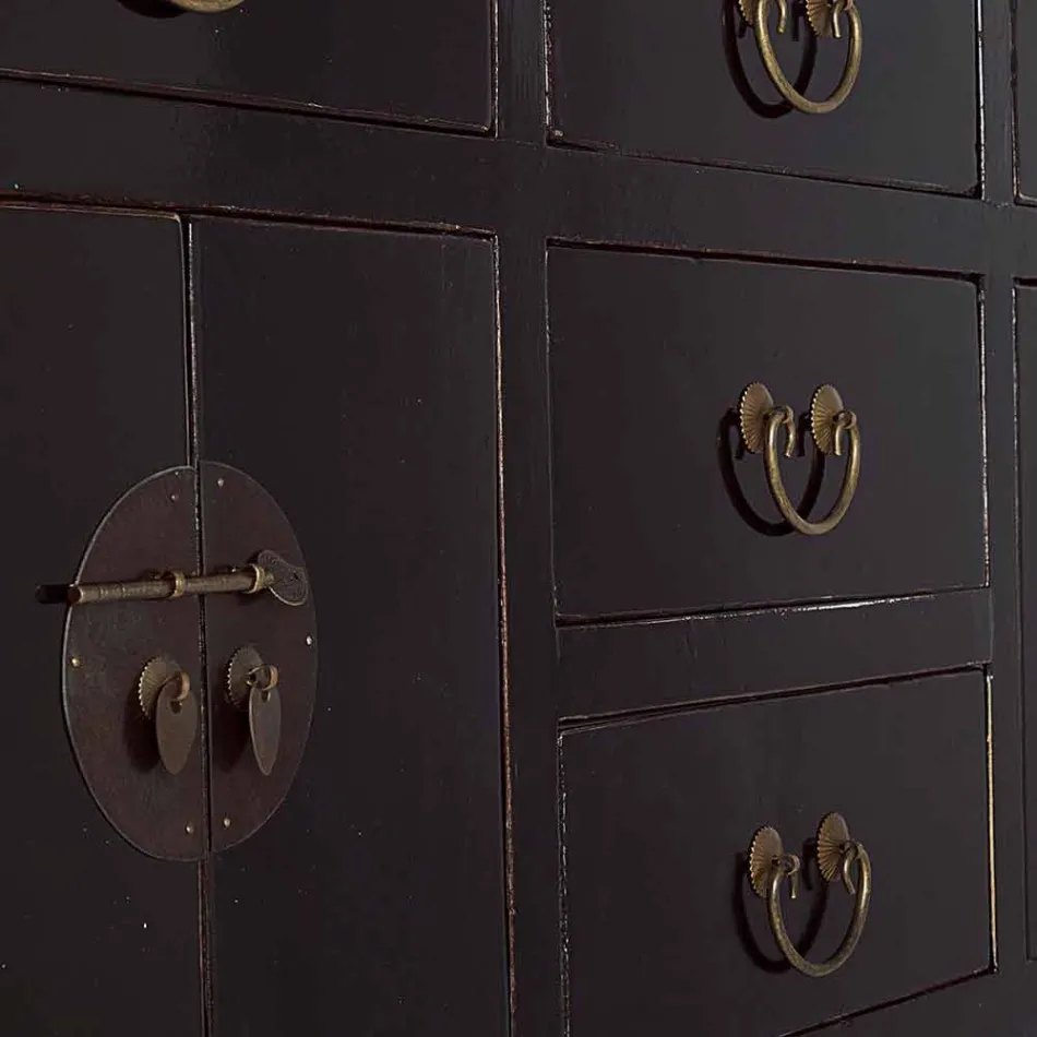 Consola de madera de olmo negro de diseño vintage con 5 cajones Homemotion - Sonten Viadurini