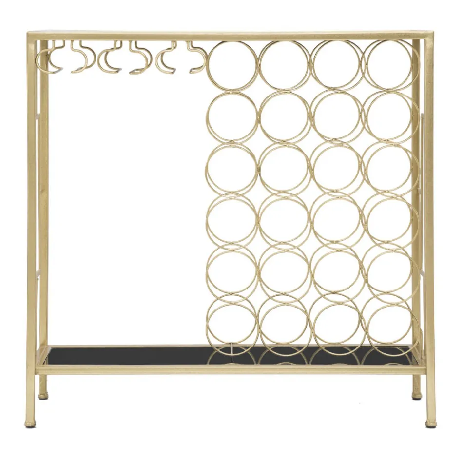 Consola Portabotellas de Vidrio con Estructura de Hierro Dorado - Vicio Viadurini