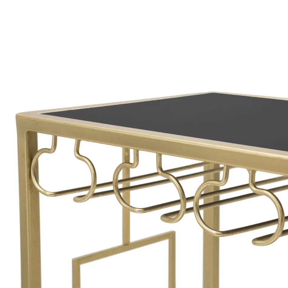 Consola Portabotellas de Vidrio con Estructura de Hierro Dorado - Vicio Viadurini