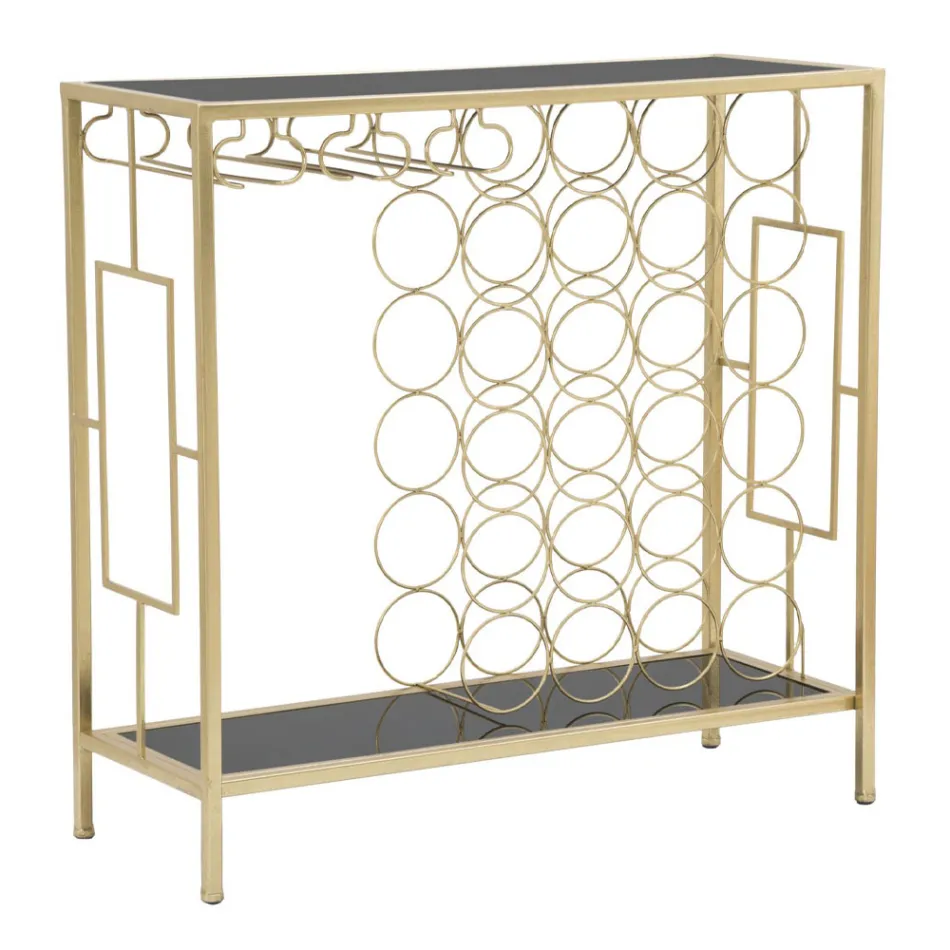 Consola Portabotellas de Vidrio con Estructura de Hierro Dorado - Vicio Viadurini