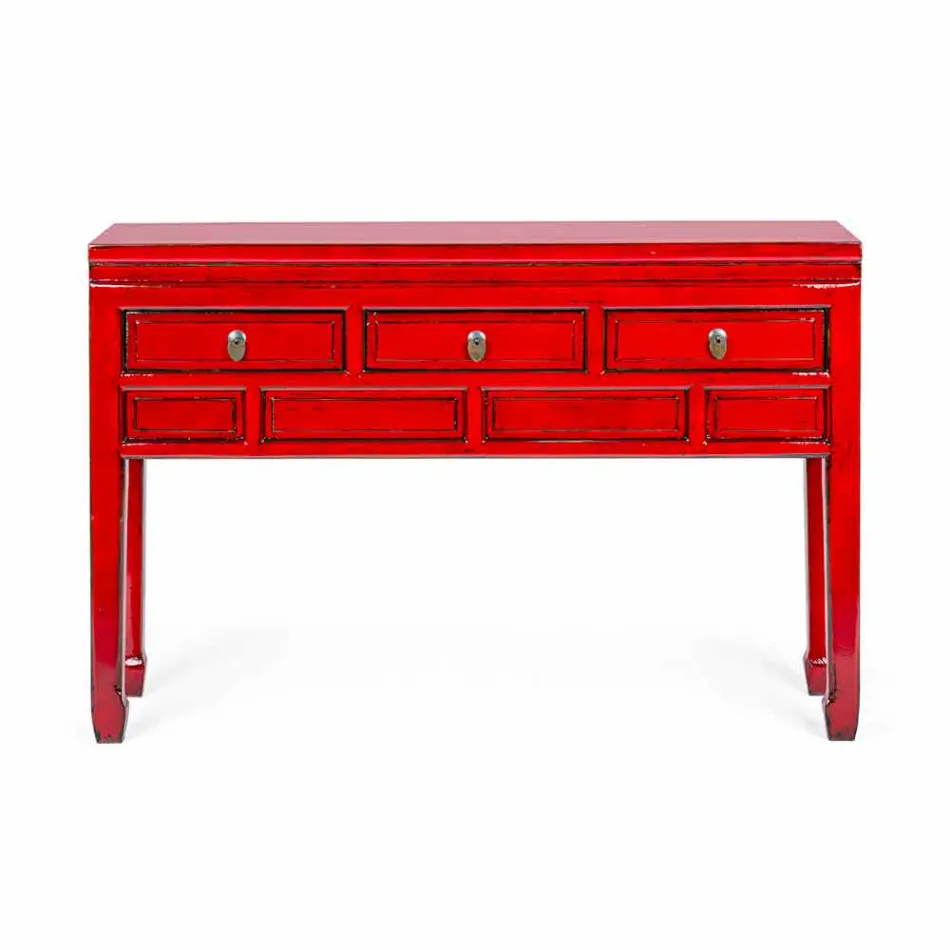 Consola Roja en Madera de Olmo con 3 Cajones Design Homemotion - Sonten Viadurini