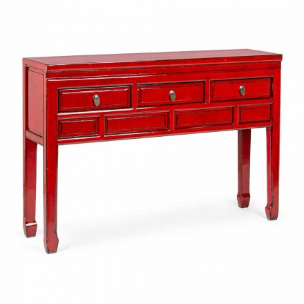 Consola Roja en Madera de Olmo con 3 Cajones Design Homemotion - Sonten Viadurini