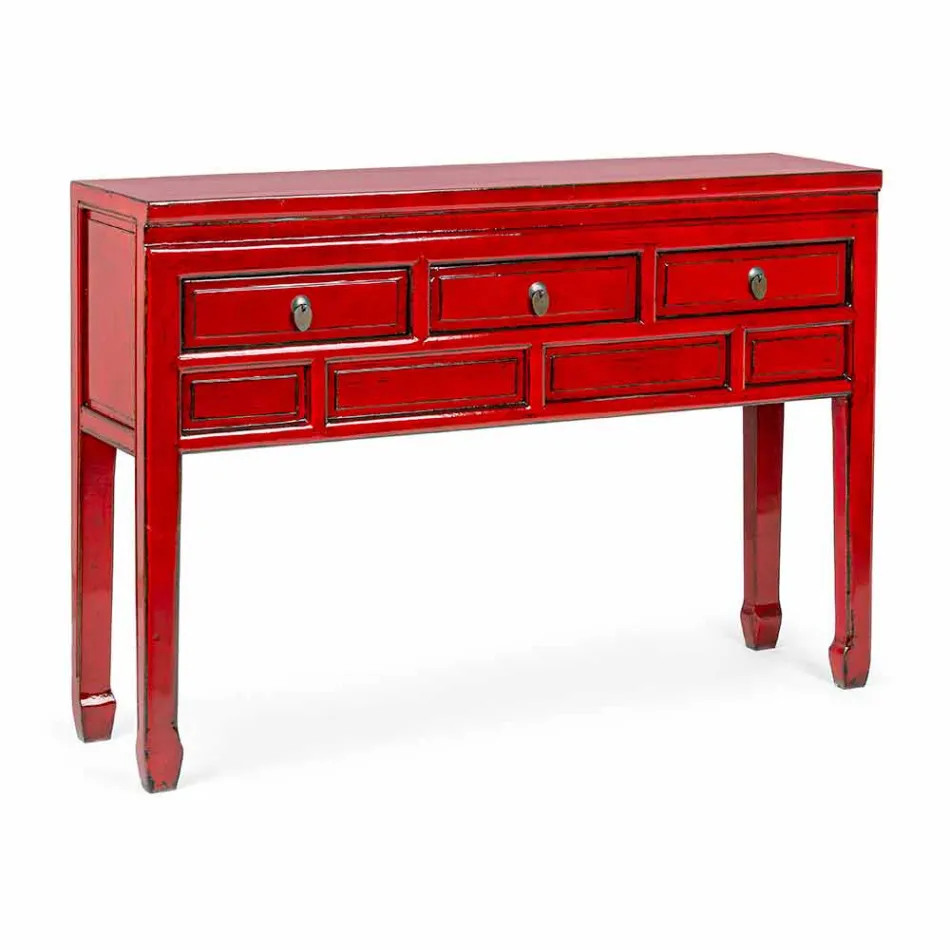Consola Roja en Madera de Olmo con 3 Cajones Design Homemotion - Sonten Viadurini