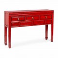Consola roja en madera de olmo con 3 cajones de diseño vintage Homemotion - Sonten