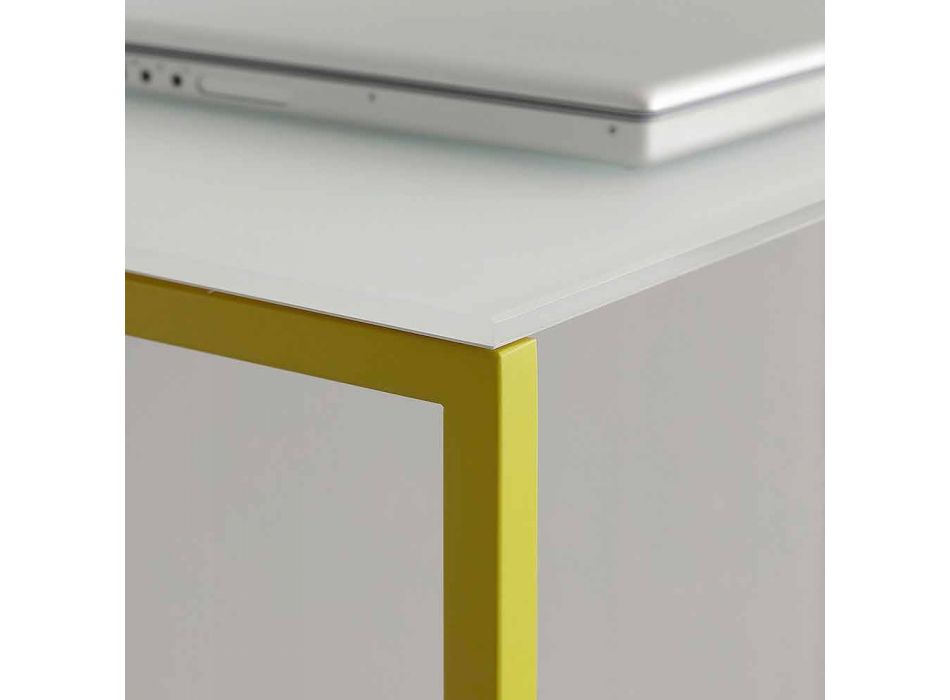 Consola de salón en cristal blanco con base de metal Made in Italy - Iridio Viadurini