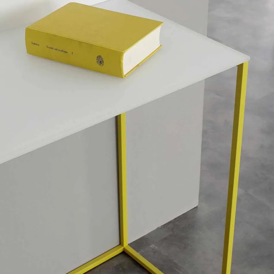 Consola de salón en cristal blanco con base de metal Made in Italy - Iridio Viadurini