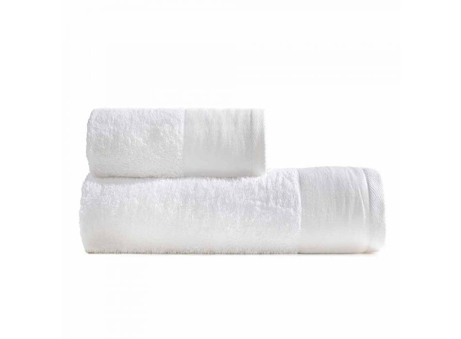 Par de toallas de baño de felpa de algodón y lino de colores - Senna Viadurini
