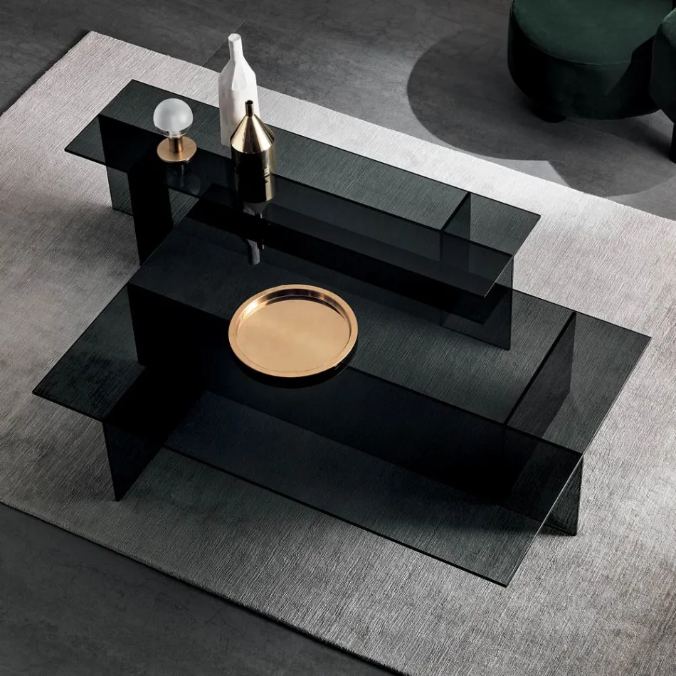 Par de mesas de centro modernas de vidrio ahumado Made in Italy - Sestola Viadurini