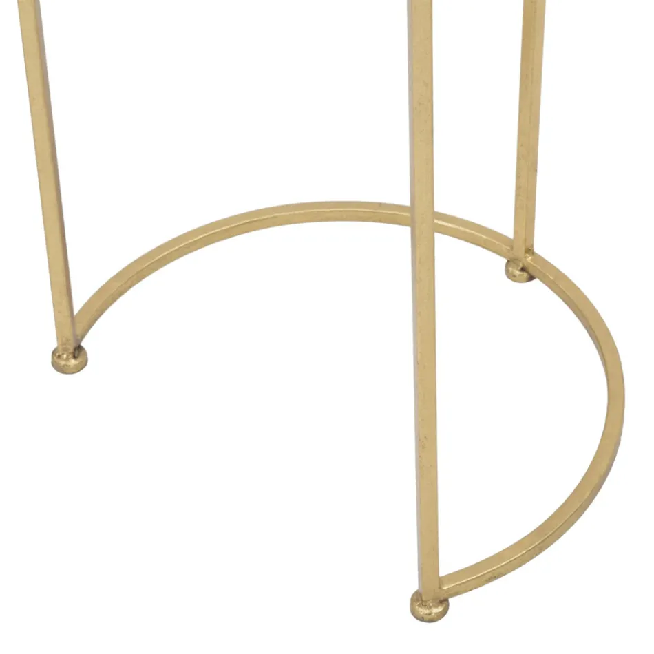 Par de Mesitas Redondas de Vidrio y Hierro Dorado - Avola Viadurini