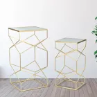 Par de mesas telefónicas cuadradas en hierro dorado y tapa de cristal - Pope Viadurini