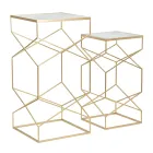 Par de mesas telefónicas cuadradas en hierro dorado y tapa de cristal - Pope Viadurini