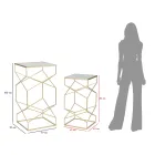 Par de mesas telefónicas cuadradas en hierro dorado y tapa de cristal - Pope Viadurini