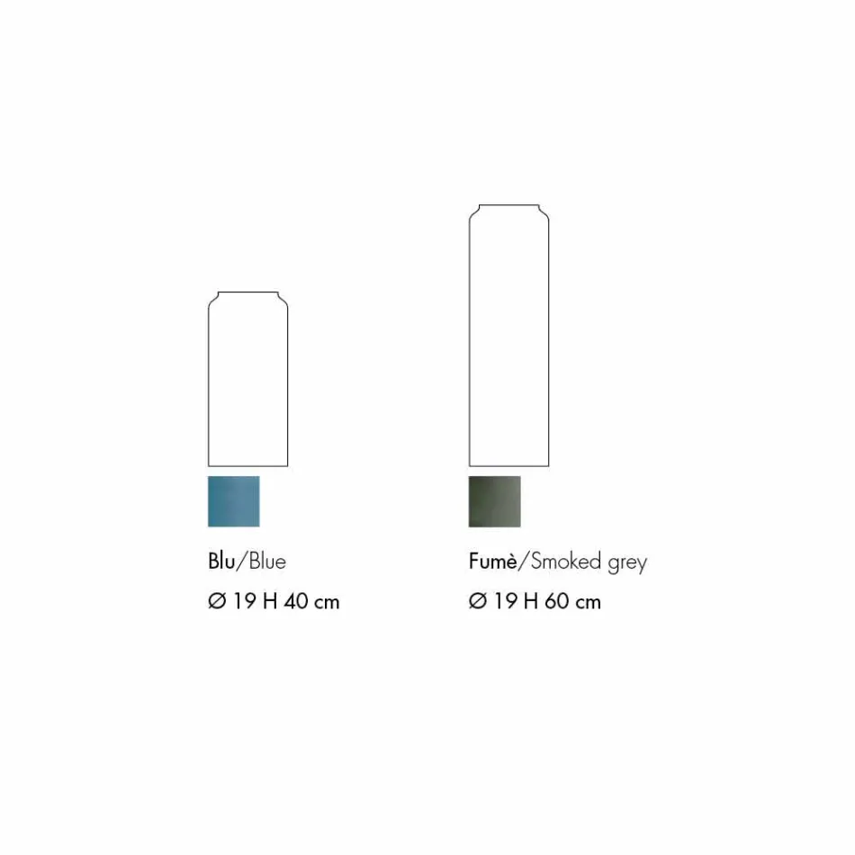 Par de jarrones decorativos en vidrio de color azul y ahumado, diseño moderno - Adriano Viadurini