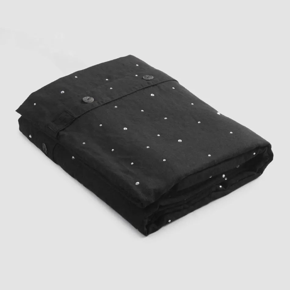 Funda nórdica de lino negro con cristales para cama doble de lujo - Damante Viadurini