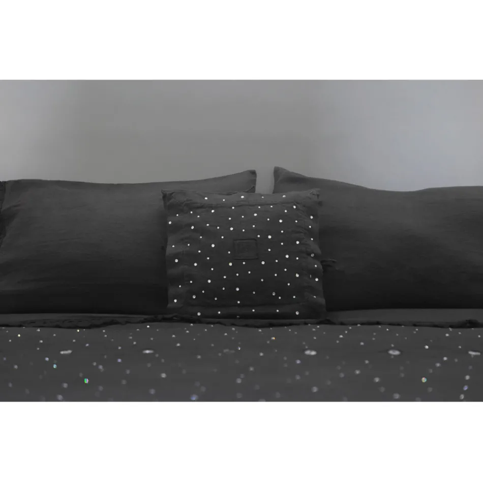 Funda nórdica de lino negro con cristales para cama doble de lujo - Damante Viadurini