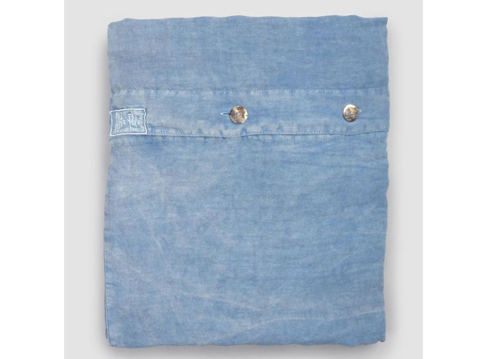 Funda nórdica doble de lino claro con botones y solapa azul claro - Ljuba Viadurini
