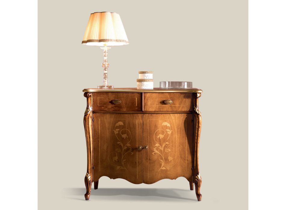 Aparador clásico de madera para sala de estar con incrustaciones Made in Italy - Ottaviano