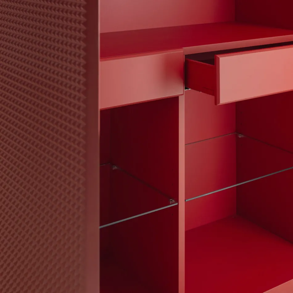 Aparador de salón con 2 puertas en acabado diamante, fabricado en Italia - Sagittario Viadurini