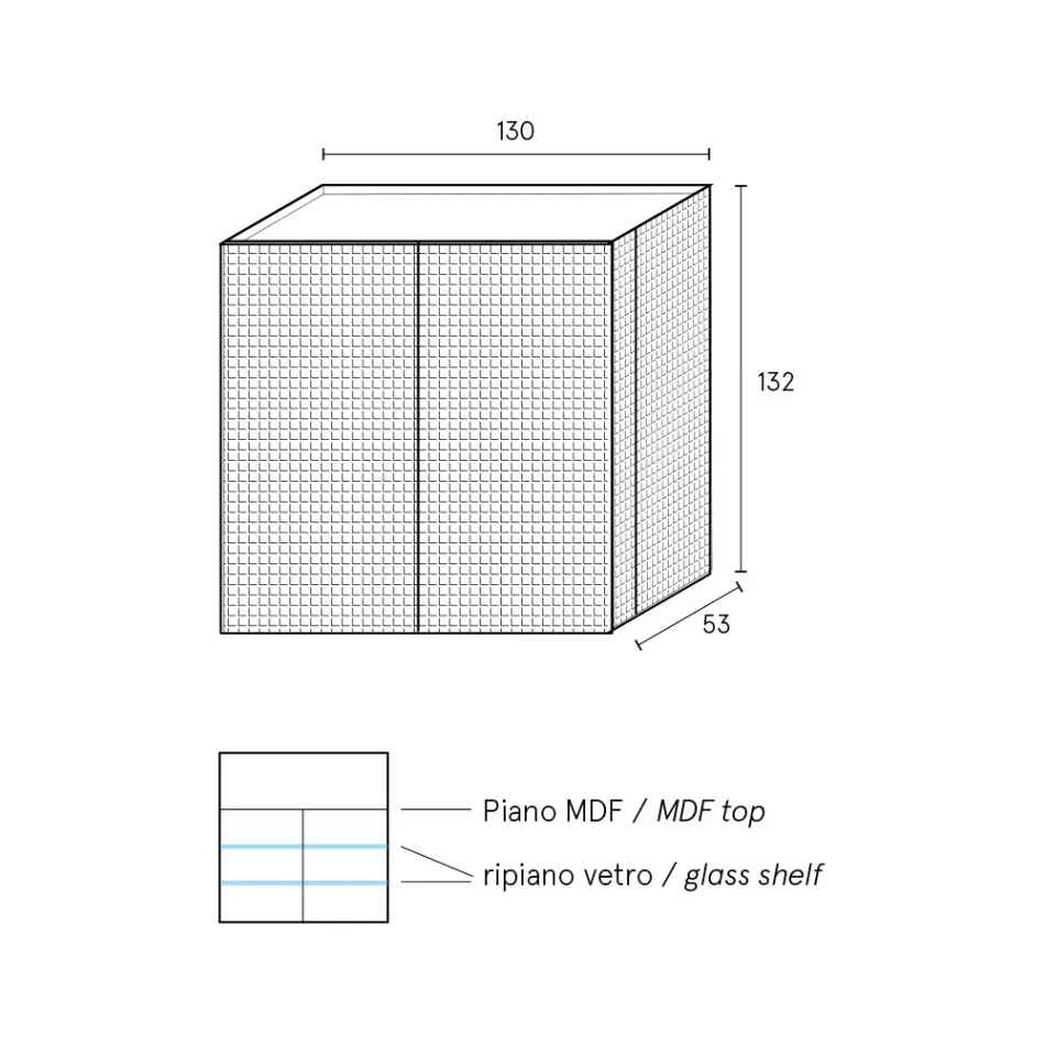 Aparador de salón con 2 puertas en acabado diamante, fabricado en Italia - Sagittario Viadurini