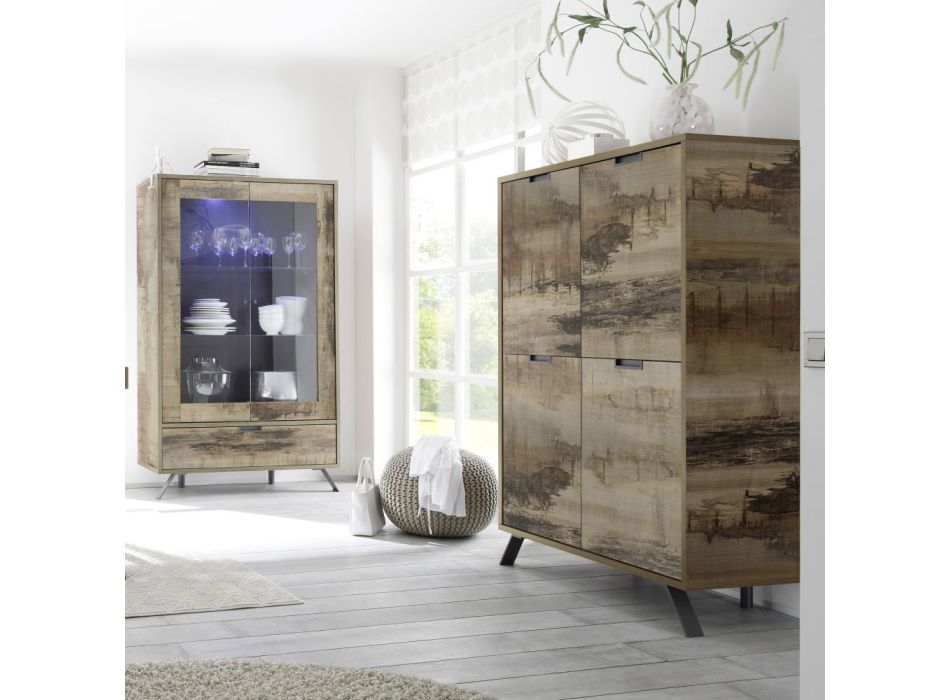 Aparador de salón en madera laminada con 4 puertas Made in Italy - Carambola Viadurini