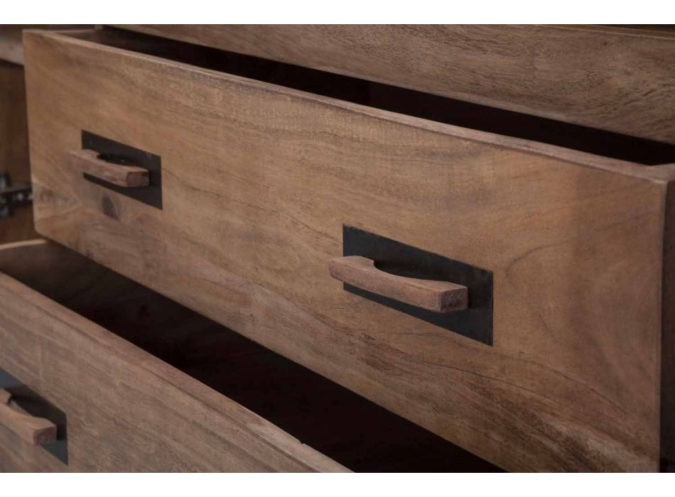 Aparador de diseño en madera de acacia y hierro con 2 puertas y 2 cajones - Dalya Viadurini