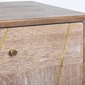Aparador en madera de teca con inserciones de acero dorado estilo vintage - Mayra