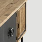 Aparador de madera vieja con acabado natural y estructura y base de metal - Jessy Viadurini