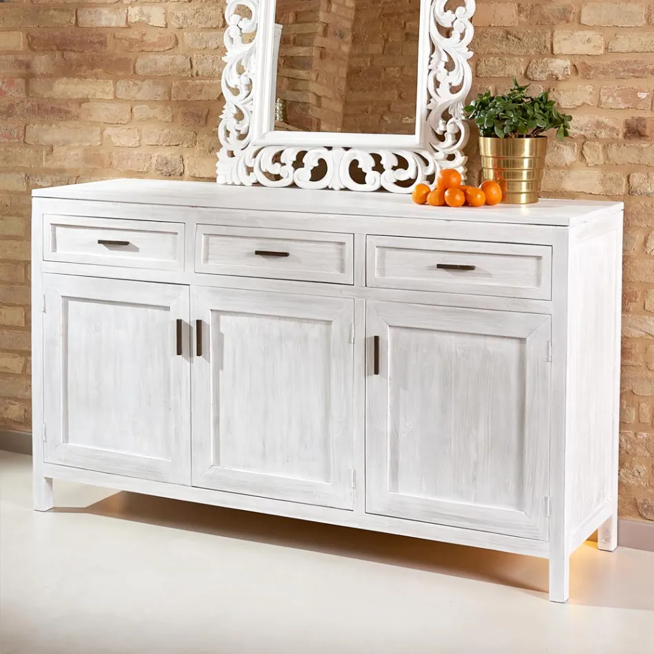 Aparador de teca maciza con 3 puertas y 3 cajones - Sumo Viadurini