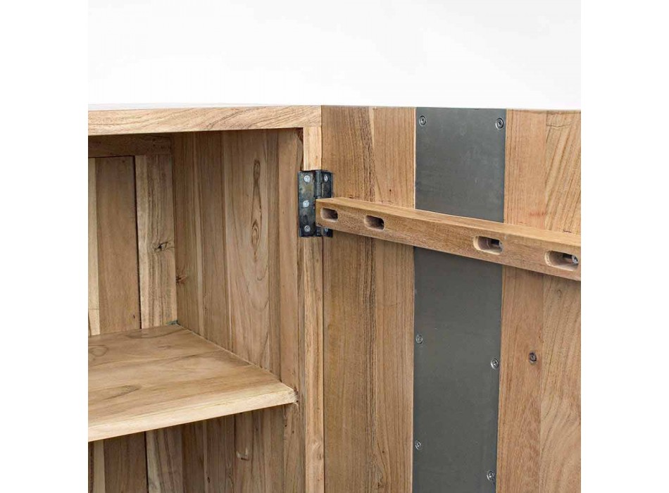 Aparador moderno en madera de acacia con inserciones metálicas Homemotion - Sonia Viadurini