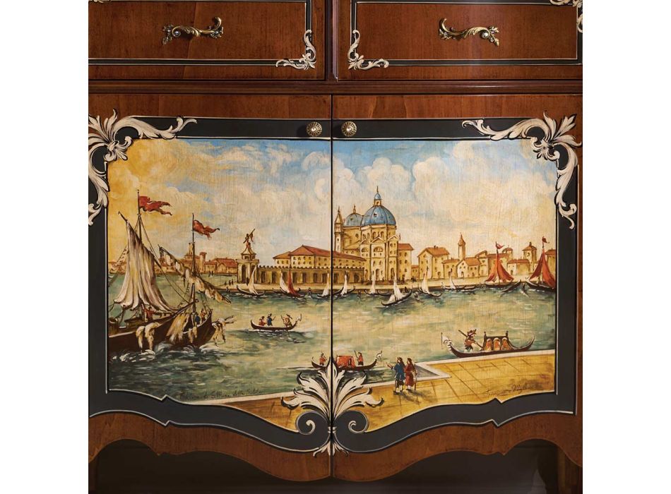 Aparador de salón en madera con decoración veneciana Made in Italy - Ottaviano Viadurini