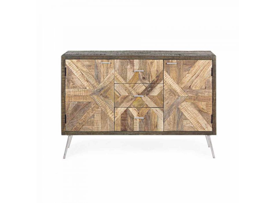 Aparador de estilo vintage con estructura de madera y detalles en acero - Adiva Viadurini