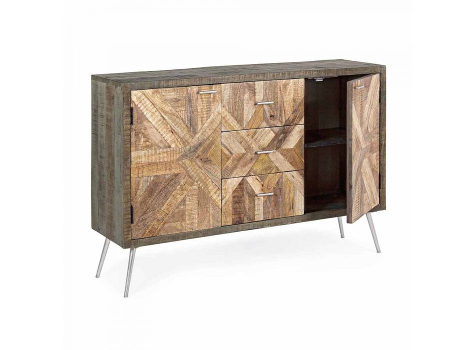 Aparador de estilo vintage con estructura de madera y detalles en acero - Adiva Viadurini