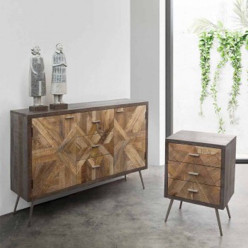 Aparador de estilo vintage con estructura de madera y detalles en acero - Adiva
