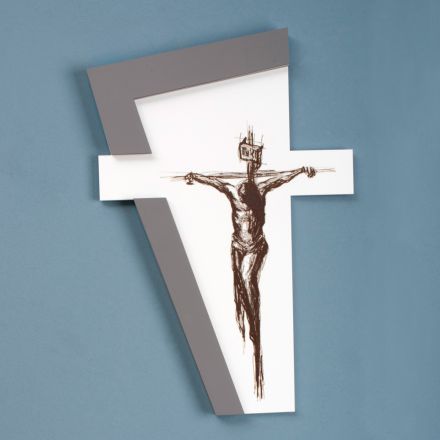 Crucifijo Blanco y Gris Realizado con Grabado Láser Made in Italy - Egle Viadurini