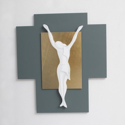Crucifijo grabado con láser en grava y pan de oro Made in Italy - Cornelia Viadurini