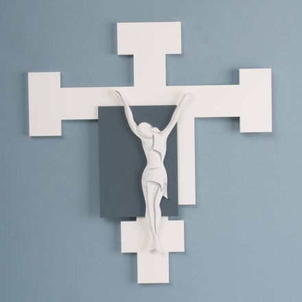 Crucifijo Realizado con Grabado Láser Blanco y Grava Made in Italy - Evelina Viadurini