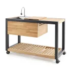 Cocina de exterior 140x65x93 cm de teca maciza y aluminio - Convivial Viadurini