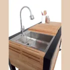 Cocina de exterior 140x65x93 cm de teca maciza y aluminio - Convivial Viadurini