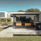 Cocina de exterior 140x65x93 cm de teca maciza y aluminio - Convivial Viadurini