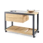 Cocina de exterior 140x65x93 cm de teca maciza y aluminio - Convivial Viadurini