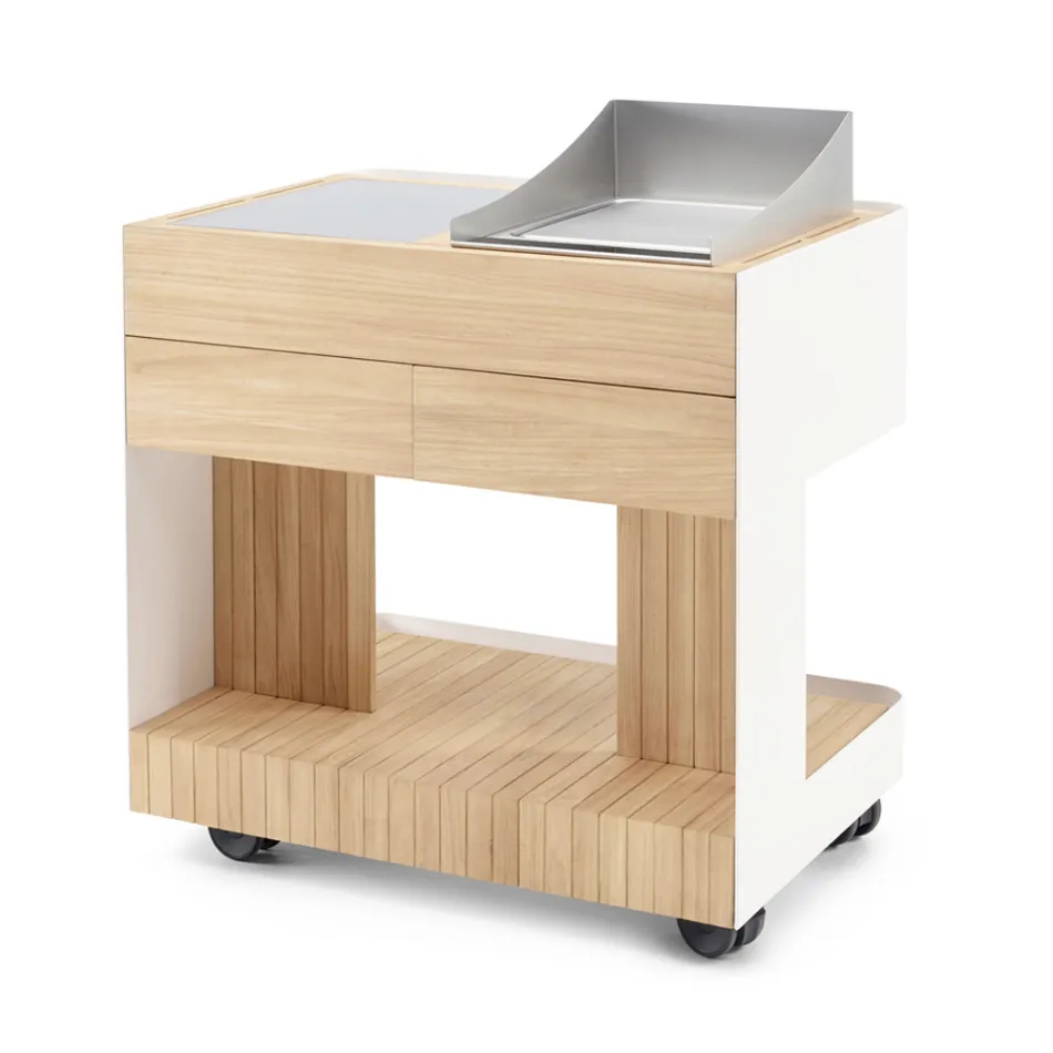 Cocina de exterior 96x70x93 cm de teca maciza y aluminio - Refinada Viadurini