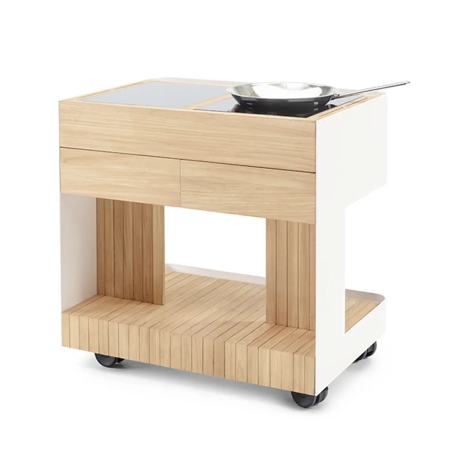 Cocina de exterior 96x70x93 cm de teca maciza y aluminio - Refinada Viadurini