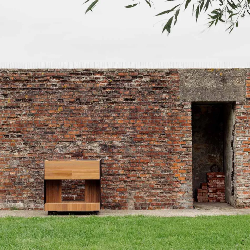 Cocina de exterior 96x70x93 cm de teca maciza y aluminio - Refinada Viadurini