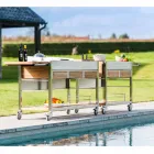 Cocina moderna de jardín al aire libre sobre ruedas de madera y acero - Buoncalliope Viadurini