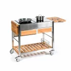 Cocina moderna de jardín al aire libre sobre ruedas de madera y acero - Buoncalliope Viadurini